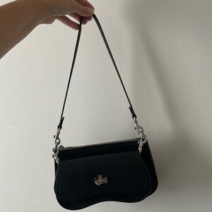 Black Leather Shoulder Bag with Silver Hardware